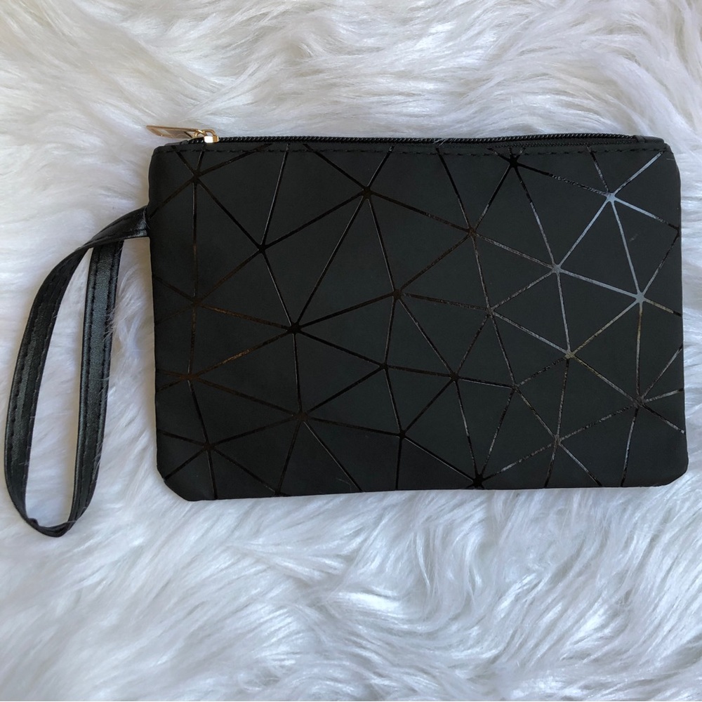 Minimalist, hip, chip, geometric design black clutch bag wristlet